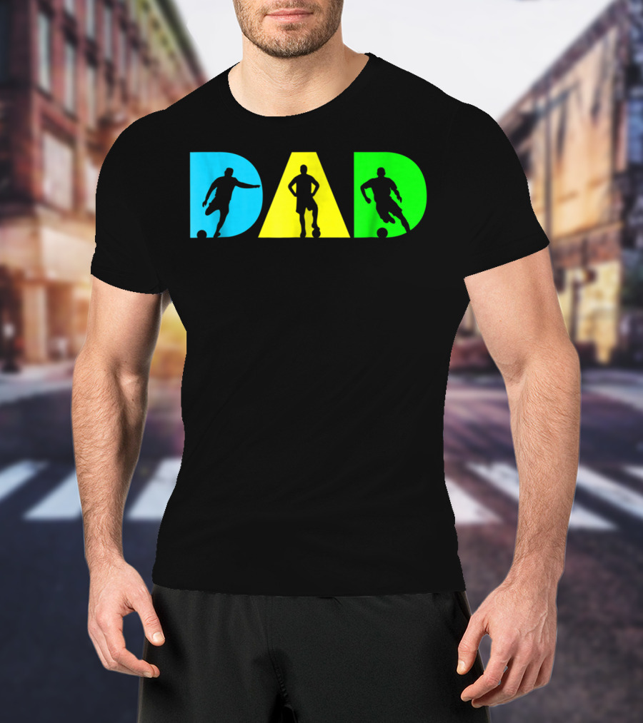Dad Silhouettes Soccer Graphic For New Father Funny Dad Soccer T-Shirt