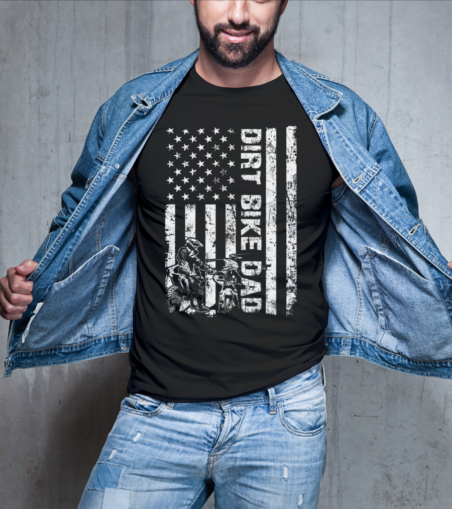 Dirt Bike Dad American Flag Father And Son Motocross T-Shirt