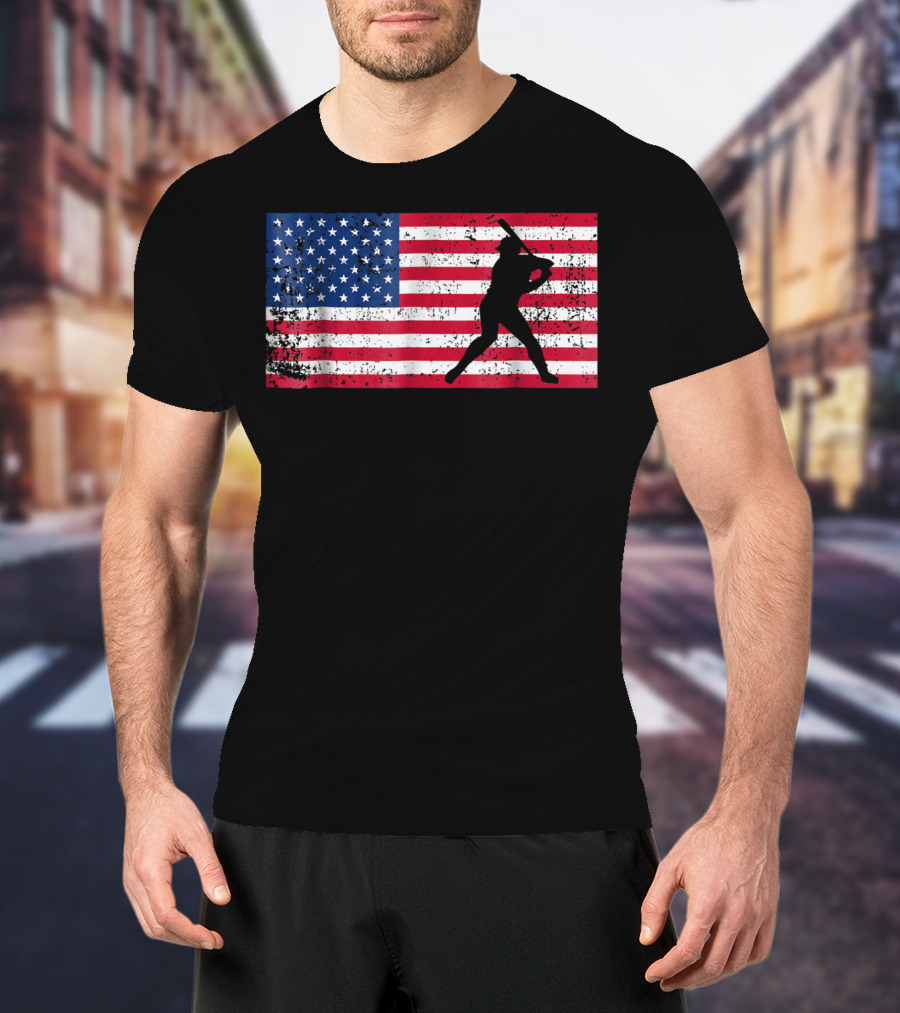 American Flag Vintage Baseball Silhouette T-Shirt