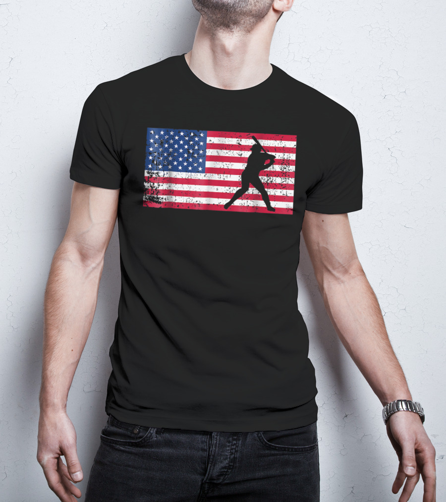 American Flag Vintage Baseball Silhouette T-Shirt