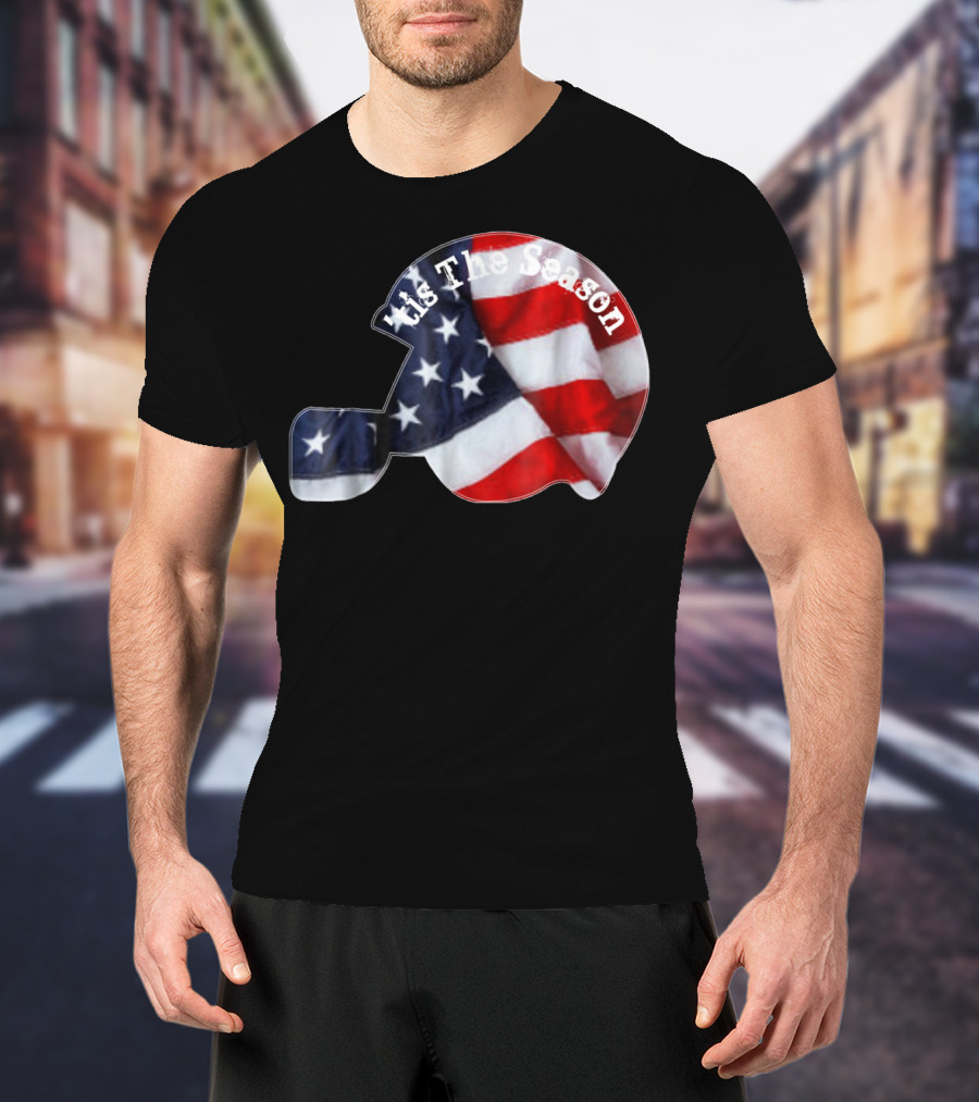 Tis The Season American Football Helmet With Flag Design Sports Fan T-Shirt