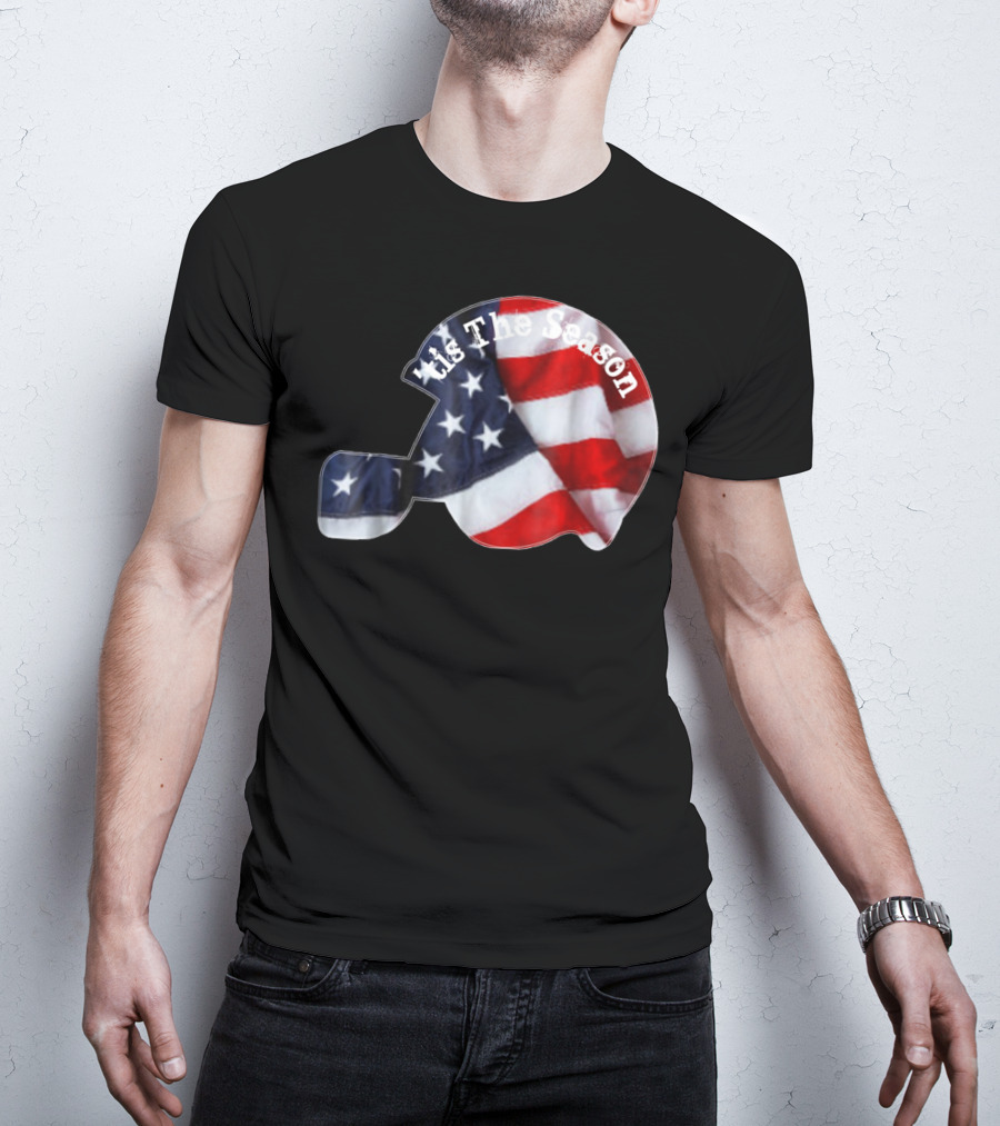 Tis The Season American Football Helmet With Flag Design Sports Fan T-Shirt