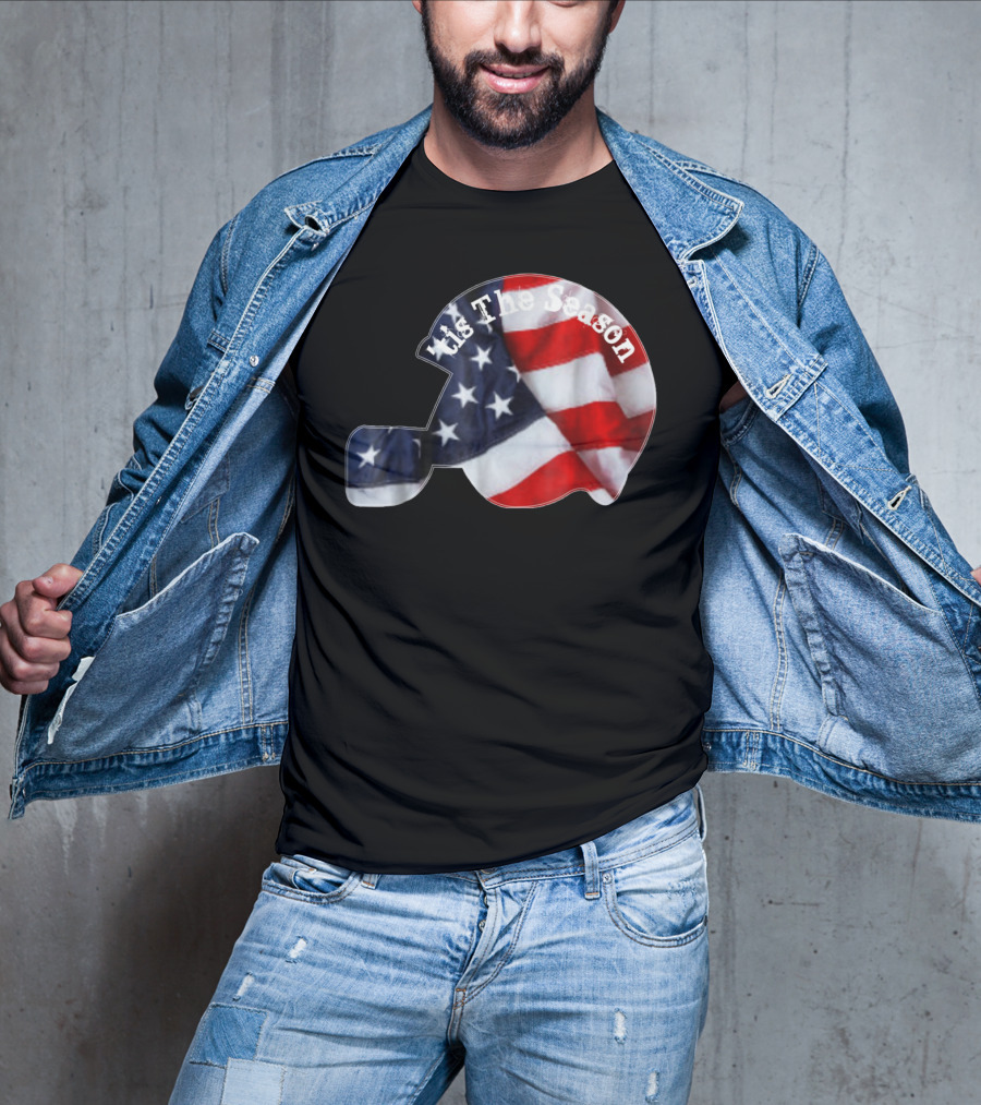 Tis The Season American Football Helmet With Flag Design Sports Fan T-Shirt