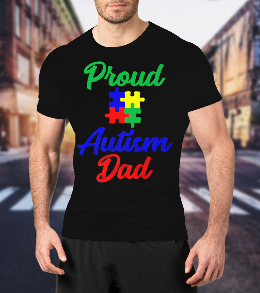 Proud Autism Dad Puzzle Piece Support T-Shirt