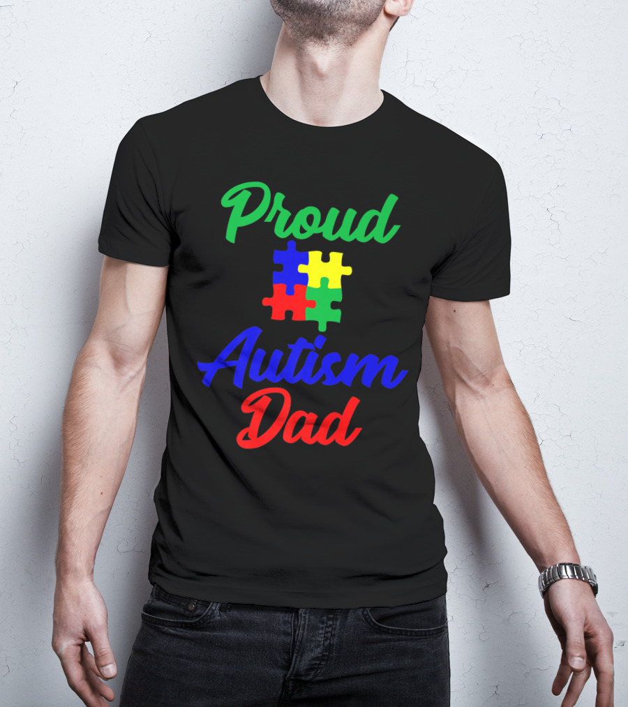 Proud Autism Dad Puzzle Piece Support T-Shirt