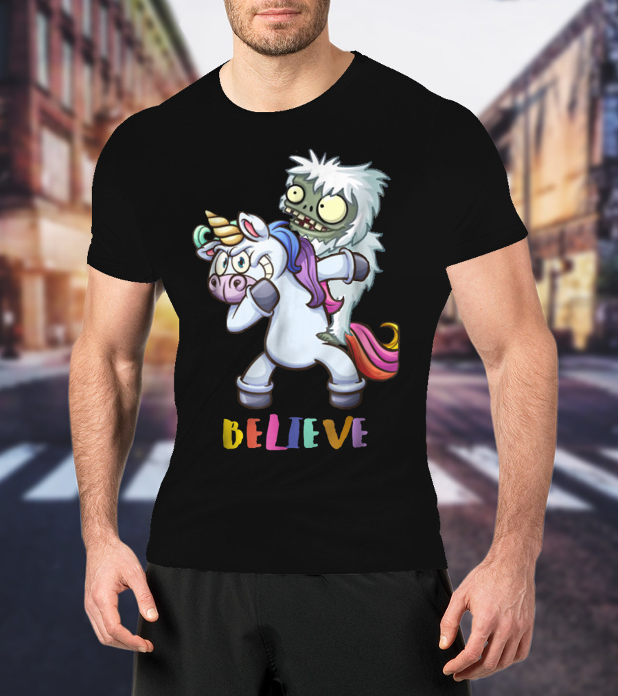 Believe Bigfoot Riding Unicorn T-Shirt