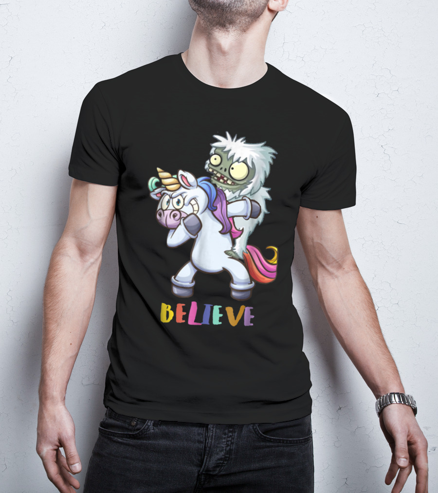 Believe Bigfoot Riding Unicorn T-Shirt