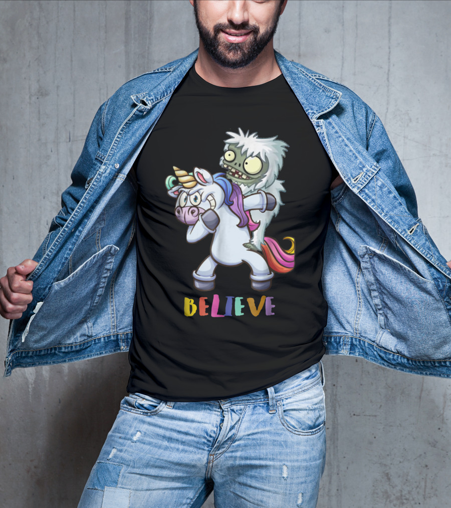 Believe Bigfoot Riding Unicorn T-Shirt