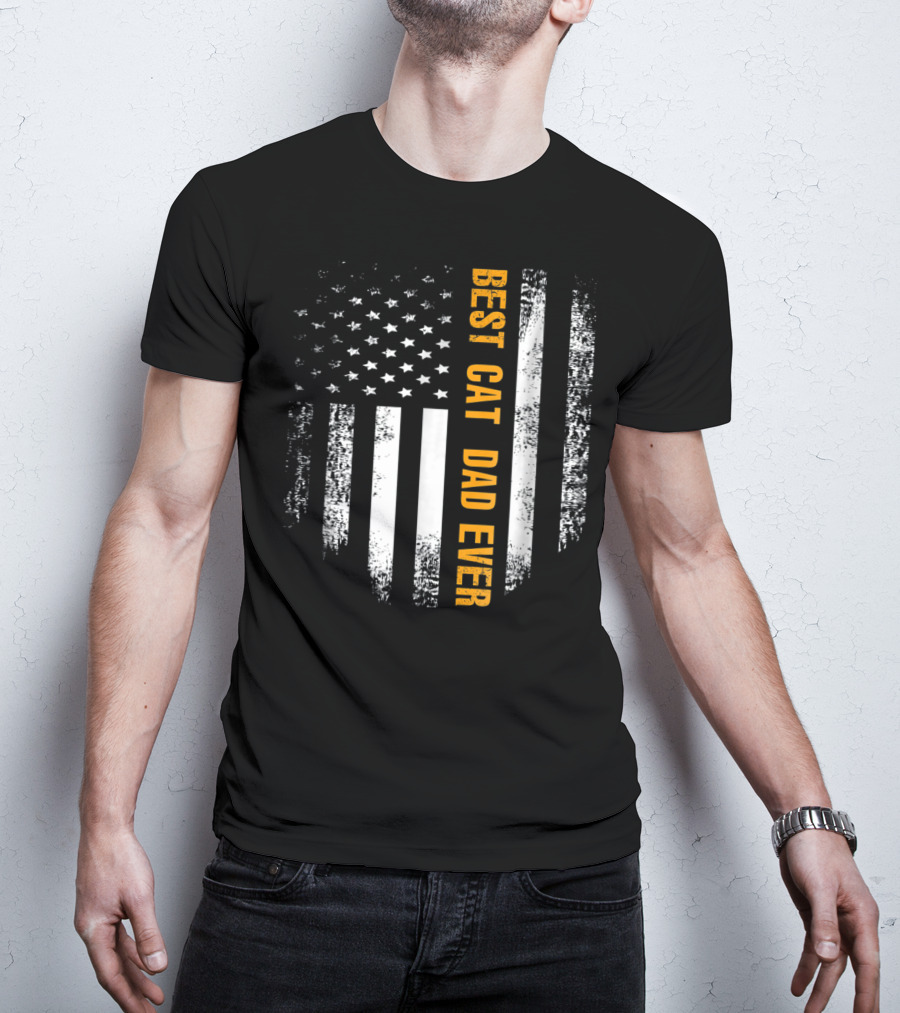 Best Cat Dad Ever American Flag Patriotic T-Shirt