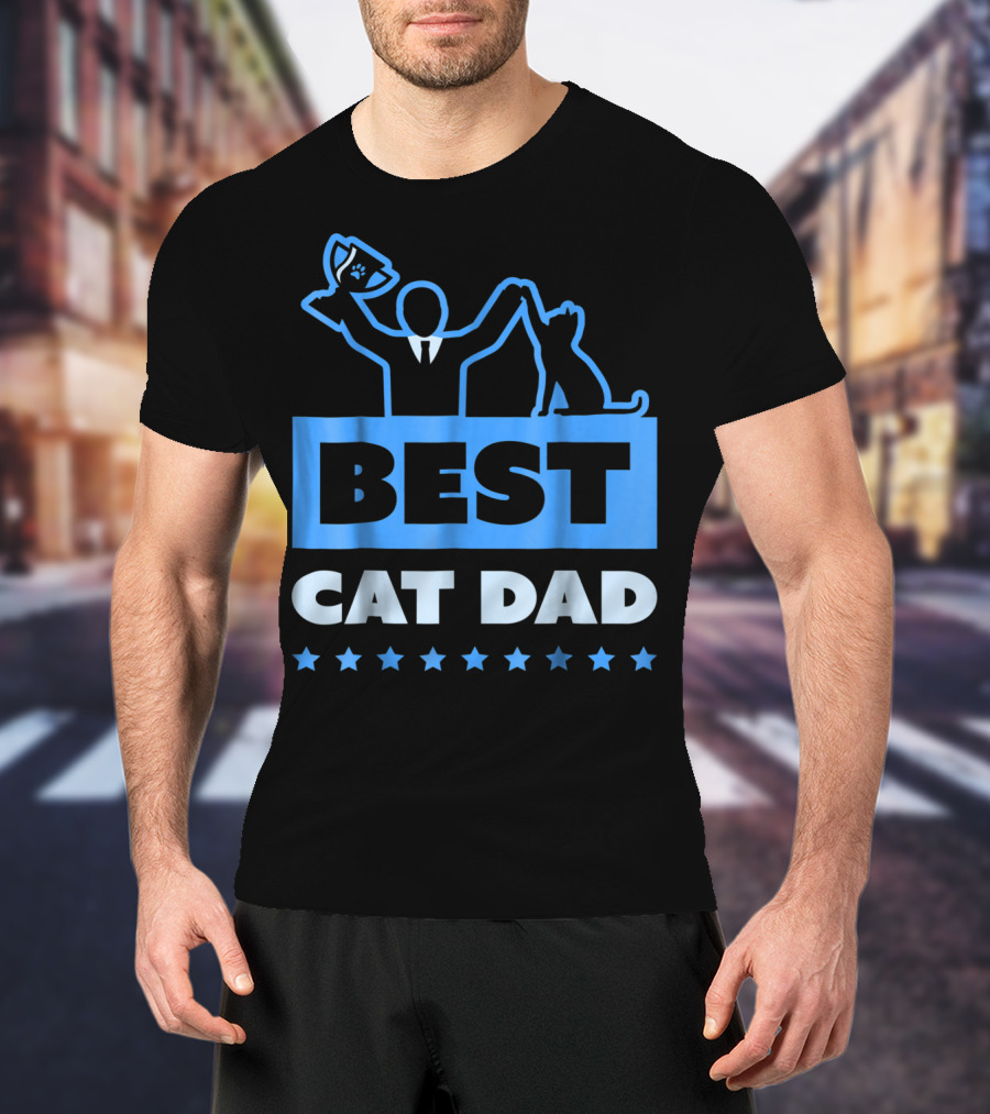 Best Cat Dad High Five Trophy Stars T-Shirt
