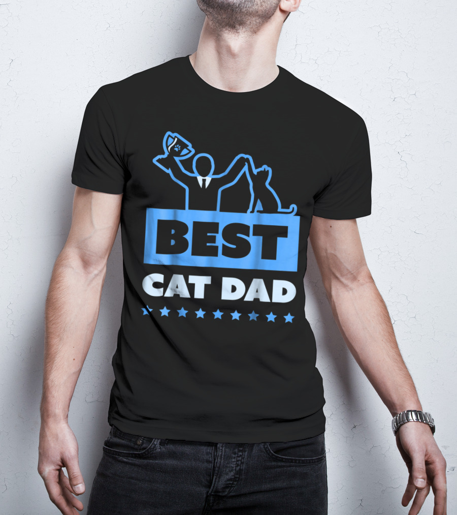 Best Cat Dad High Five Trophy Stars T-Shirt
