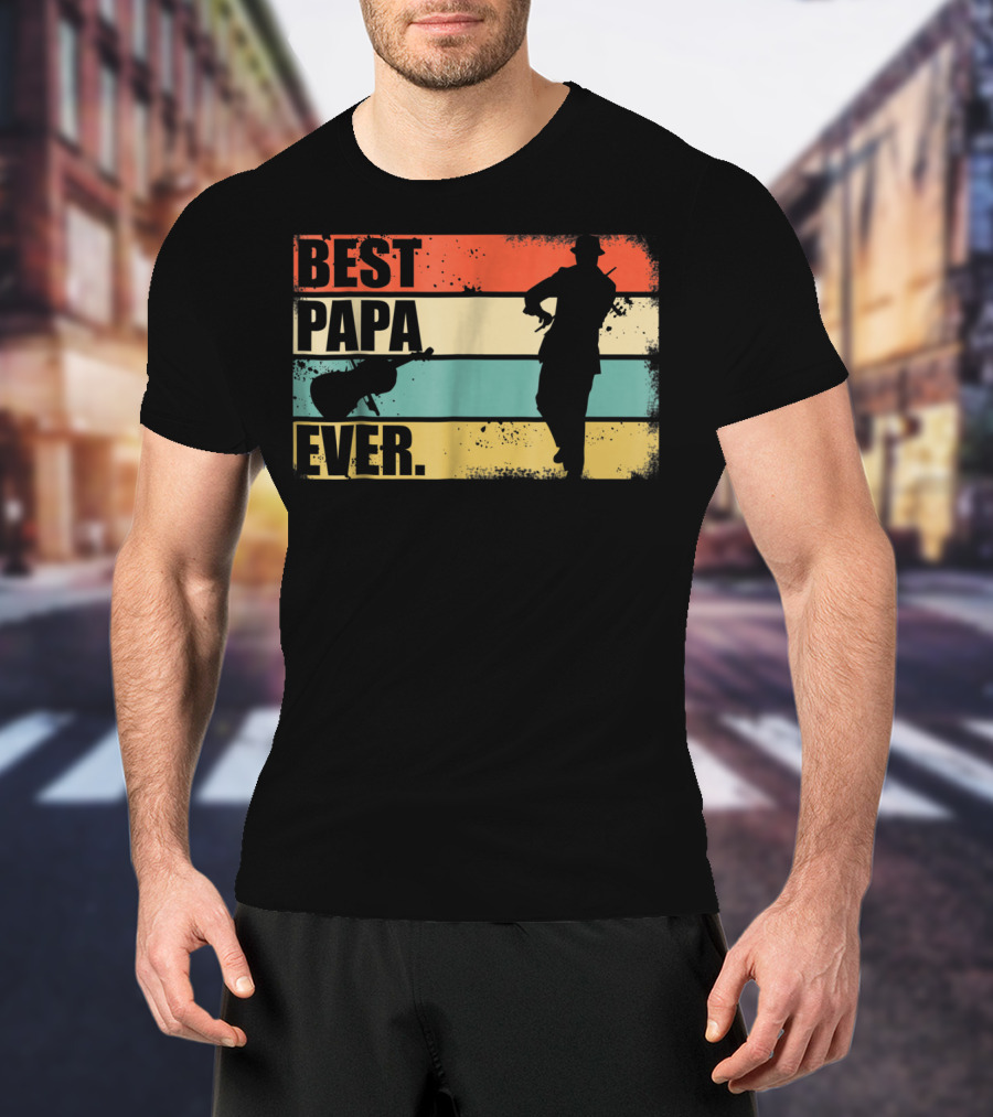 Best PAPA Ever New 39 Violinist Silhouette Vintage Stripes T-Shirt