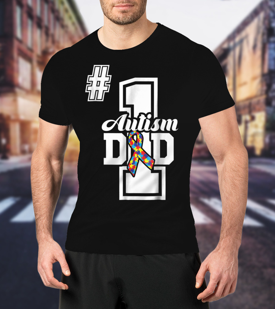 1 Autism Dad Autism Awareness Puzzle T-Shirt