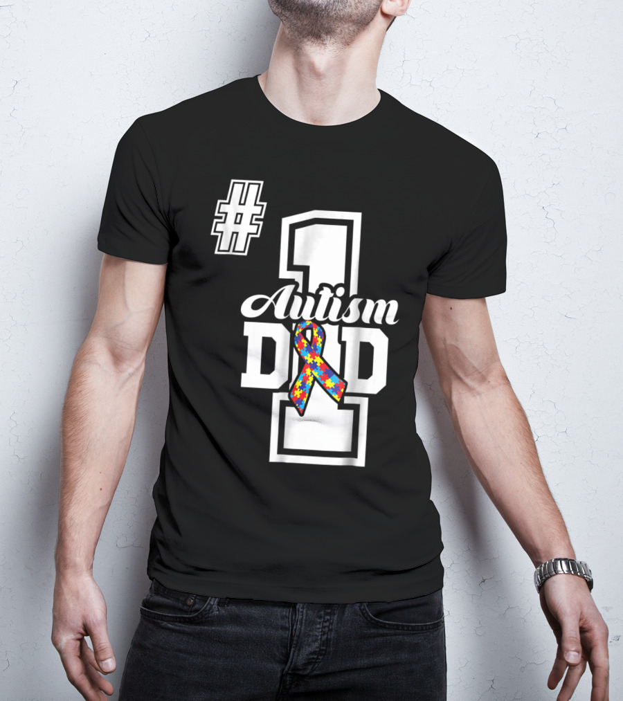 1 Autism Dad Autism Awareness Puzzle T-Shirt