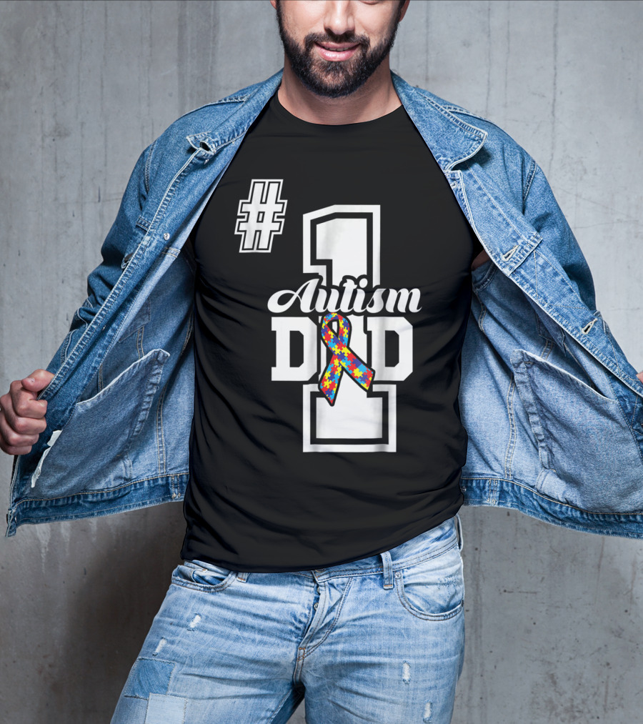 1 Autism Dad Autism Awareness Puzzle T-Shirt