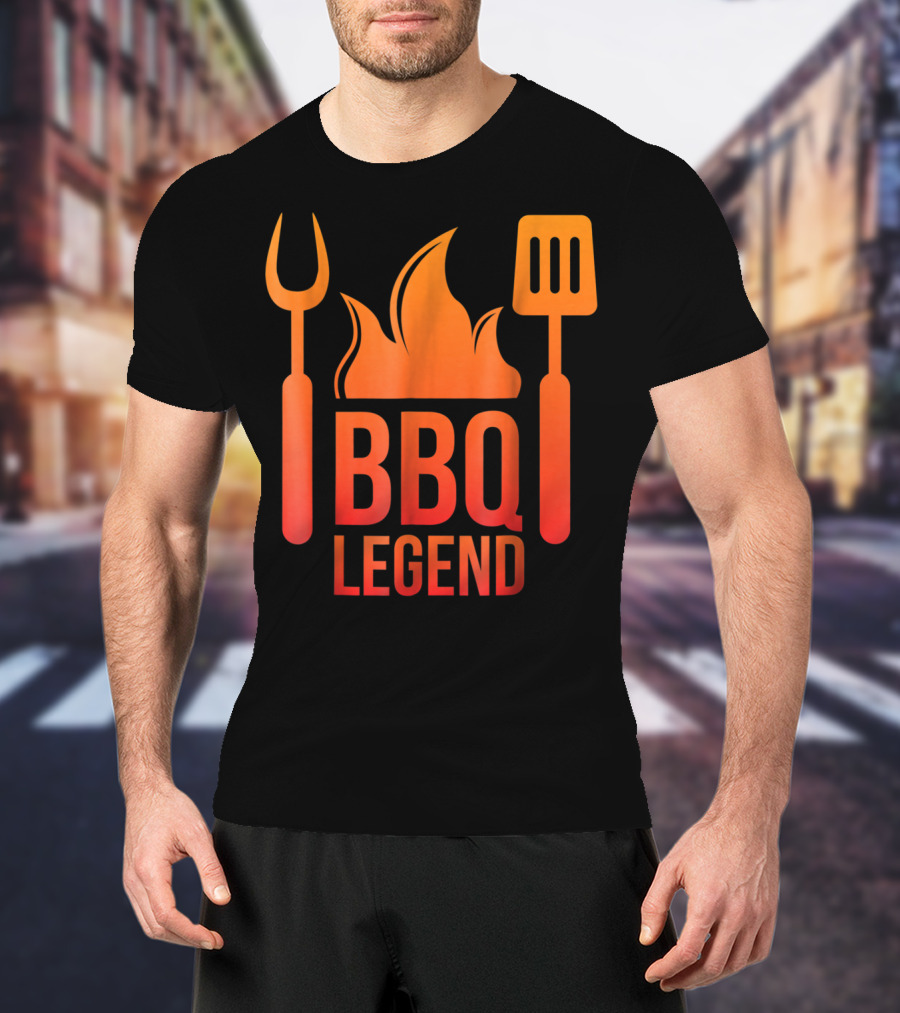 BBQ Legend Vintage Hot Barbecue Grill Grilling Dad Flame Fork Spatula T-Shirt