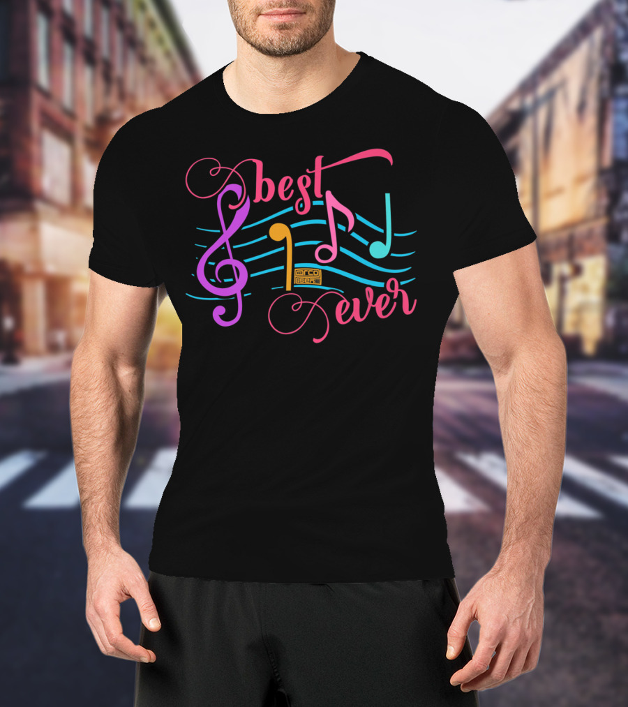 Best Dad Ever Music Notes Musical Papa Treble Clef Colorful T-Shirt