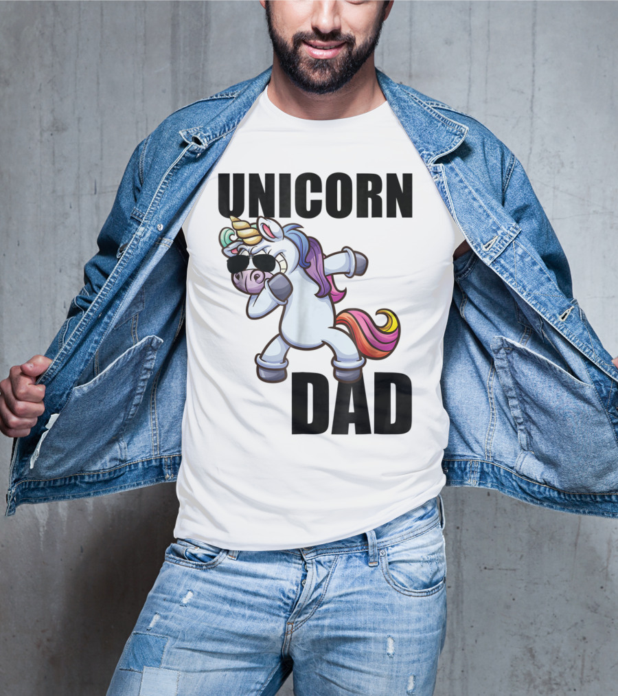 Unicorn Dad Dabbing With Sunglasses And Rainbow Mane T-Shirt