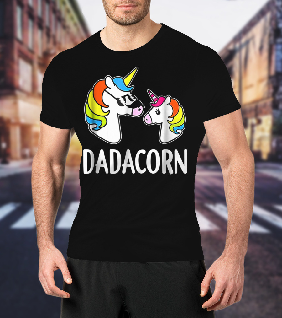 Dad Dadacorn With Baby Unicorn Rainbow Mane T-Shirt