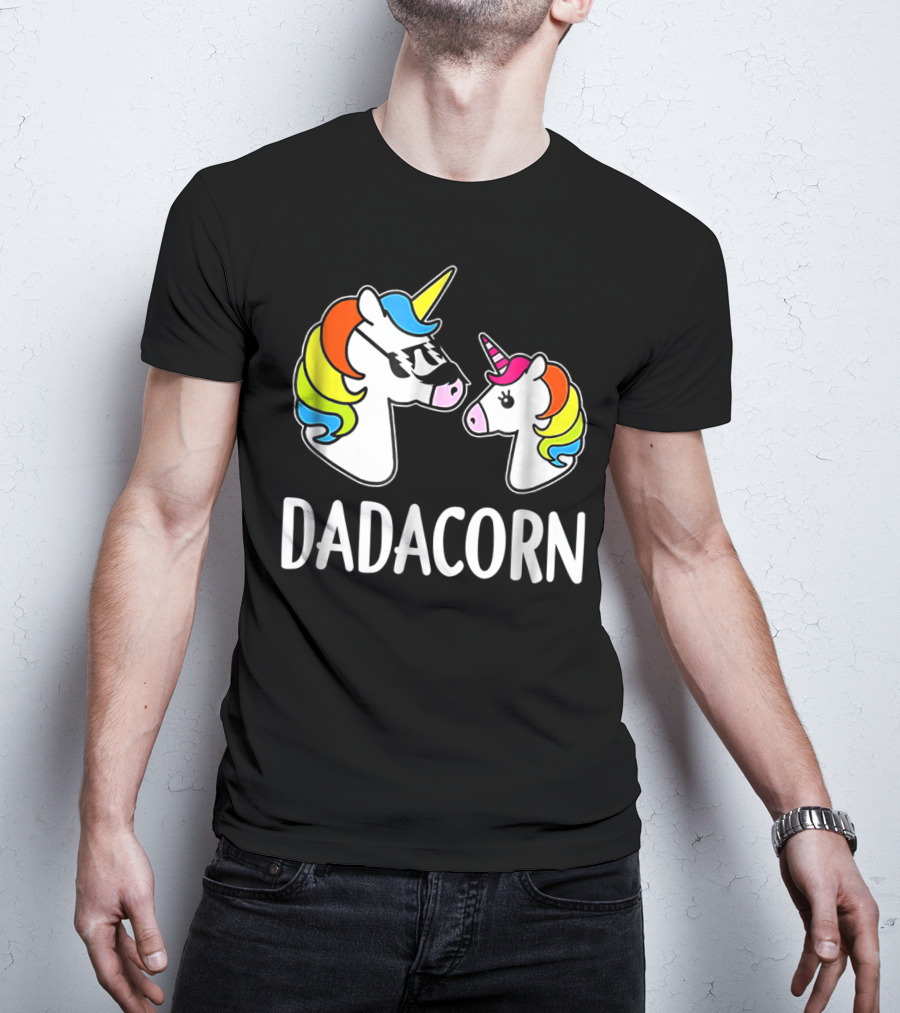 Dad Dadacorn With Baby Unicorn Rainbow Mane T-Shirt