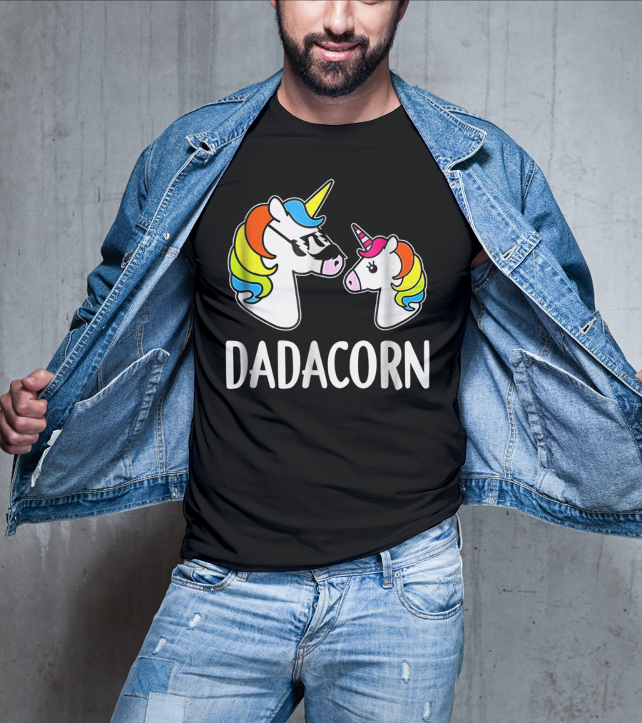 Dad Dadacorn With Baby Unicorn Rainbow Mane T-Shirt