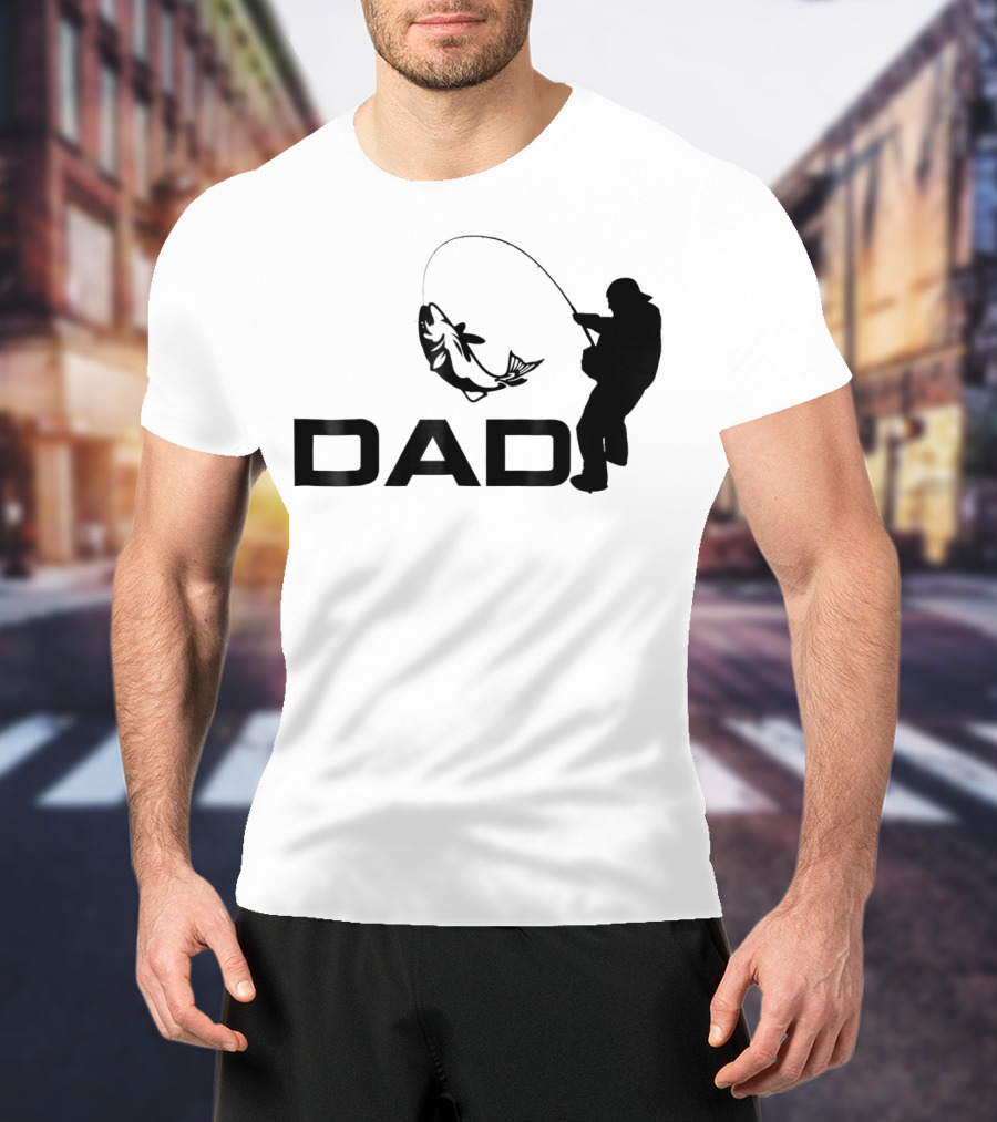 Dad Fishing Fisherman Silhouette Catching Fish 031 T-Shirt