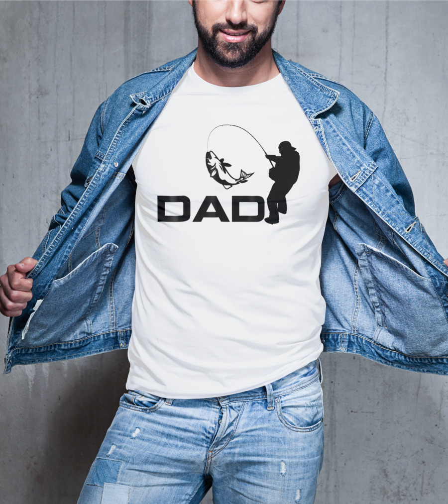 Dad Fishing Fisherman Silhouette Catching Fish 031 T-Shirt