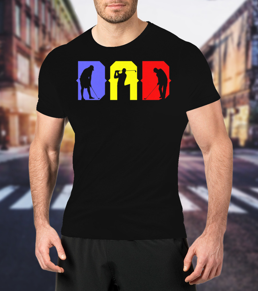DAD COOL GOLF SILHOUETTE BLUE YELLOW RED T-Shirt