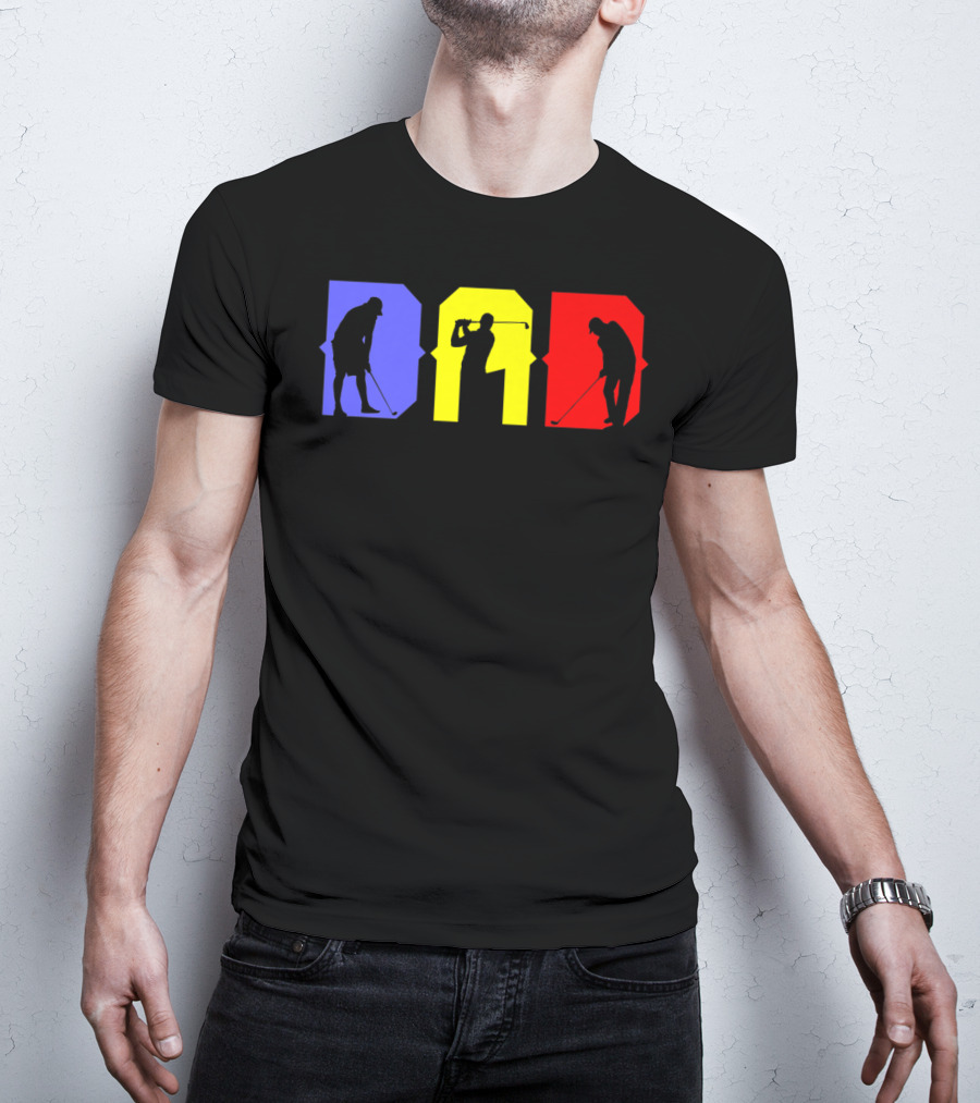 DAD COOL GOLF SILHOUETTE BLUE YELLOW RED T-Shirt