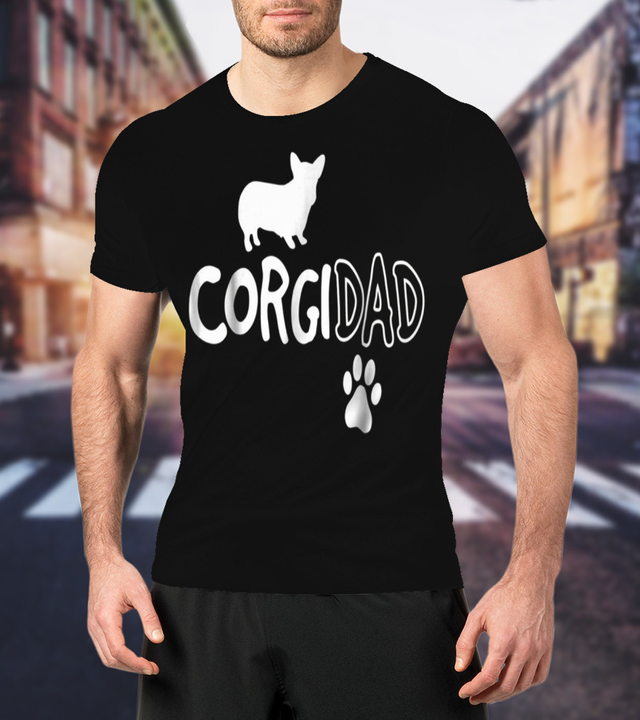 Corgi Dad Silhouette With Paw Prints T-Shirt