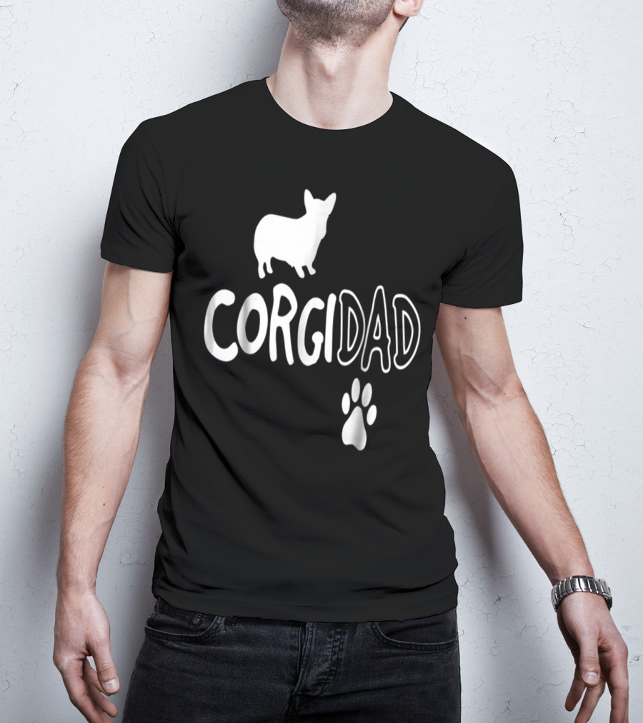 Corgi Dad Silhouette With Paw Prints T-Shirt