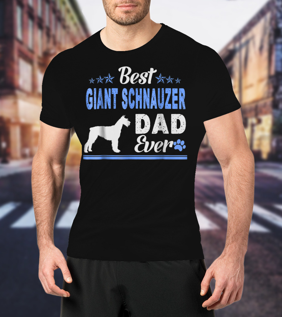 Best Giant Schnauzer Dad Ever Stars Blue Paw Prints T-Shirt