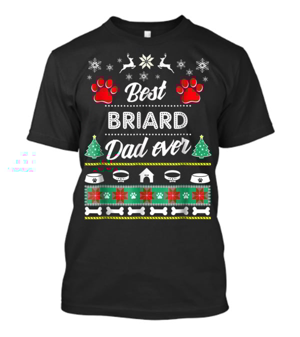Best Briard Dad Ever Christmas Holiday Paw Prints T-Shirt