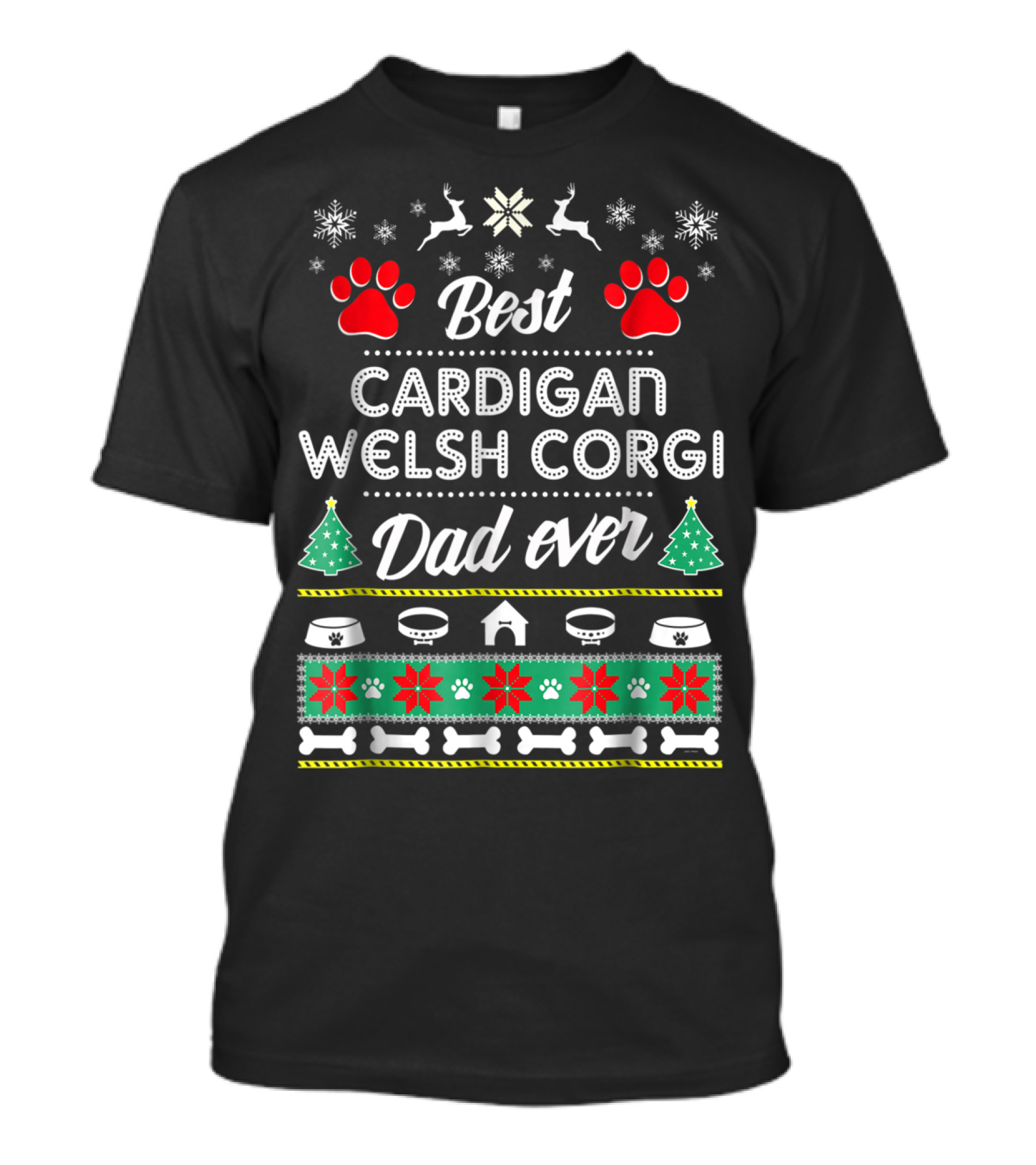 Best Cardigan Welsh Corgi Dad Ever Christmas Paw Prints Snowflakes T-Shirt