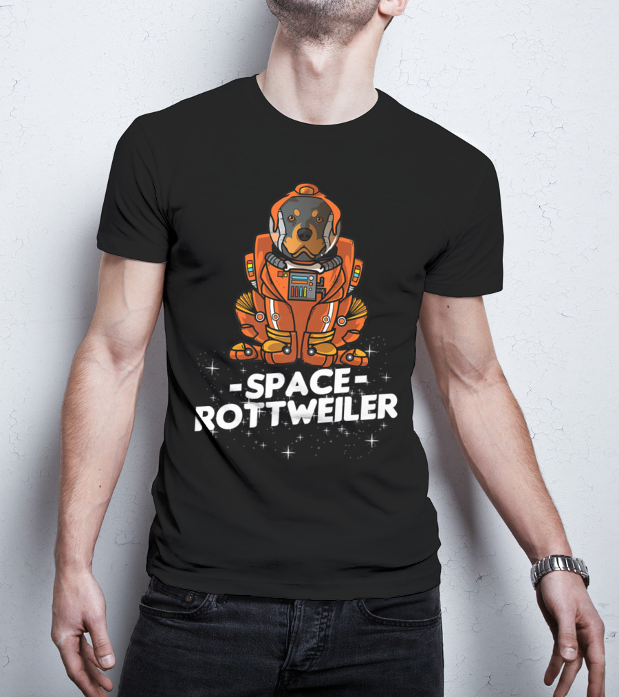 Space Rottweiler In Orange Space Suit With Stars T-Shirt