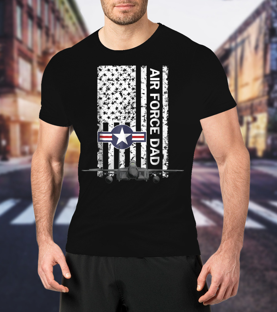 Air Force Dad Grunge Flag With F15 Jet And Star Emblem T-Shirt