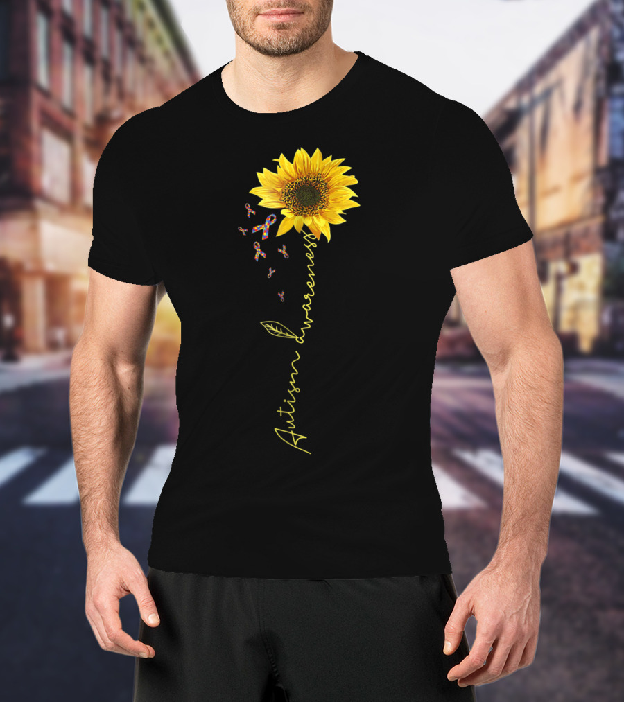 Autism Awareness Sunflower Puzzle Ribbon Kids69 T-Shirt