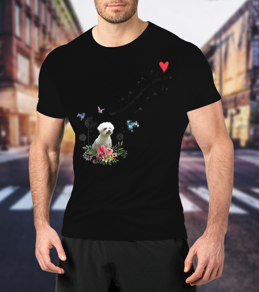 Bichon Frise Let Things Go Kids68 Butterfly Flowers Heart T-Shirt