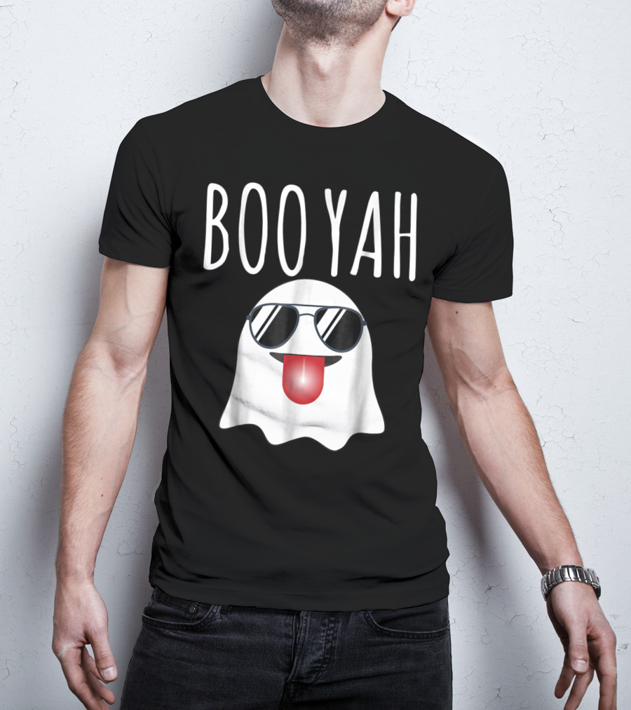 BOO YAH Funny Halloween Dad Ghost With Sunglasses And Tongue Out T-Shirt