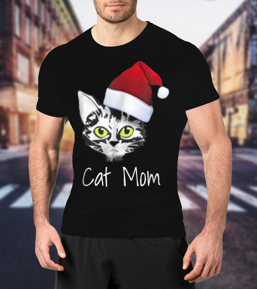 Cat Mom Christmas Santa Hat From Dad Son Daughter80 T-Shirt