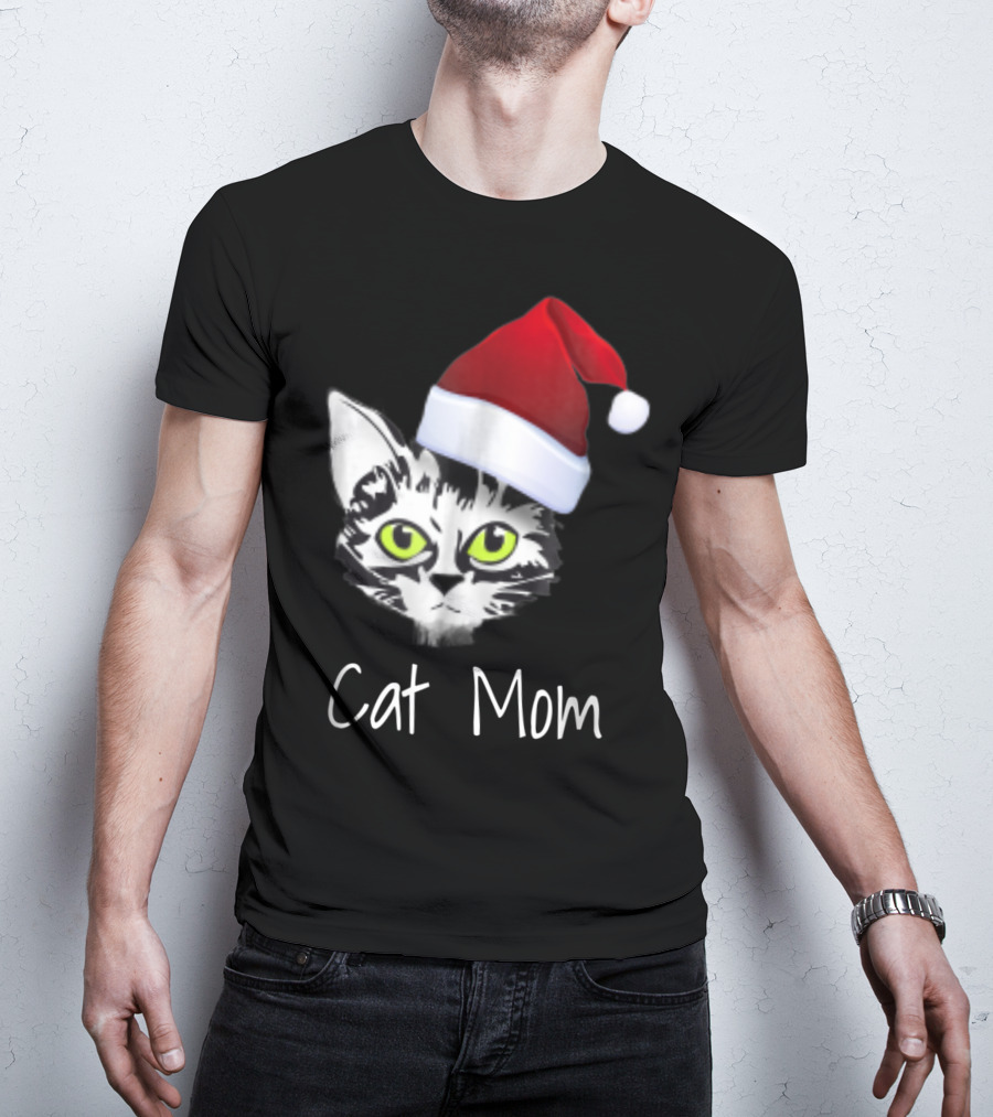 Cat Mom Christmas Santa Hat From Dad Son Daughter80 T-Shirt