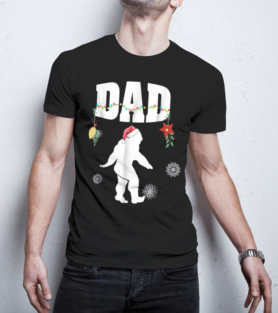 Dad Bigfoot Santa Christmas Family Matching T-Shirt