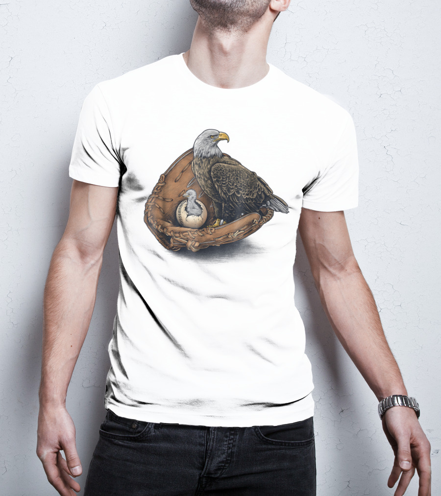 American Baseball Bald Eagle With Glove And Baseball Nestling Kids11 T-Shirt