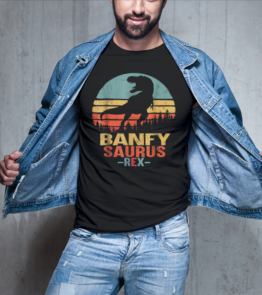 Banfysaurus Rex Dinosaur Men Dad36 Retro Sunset T-Shirt
