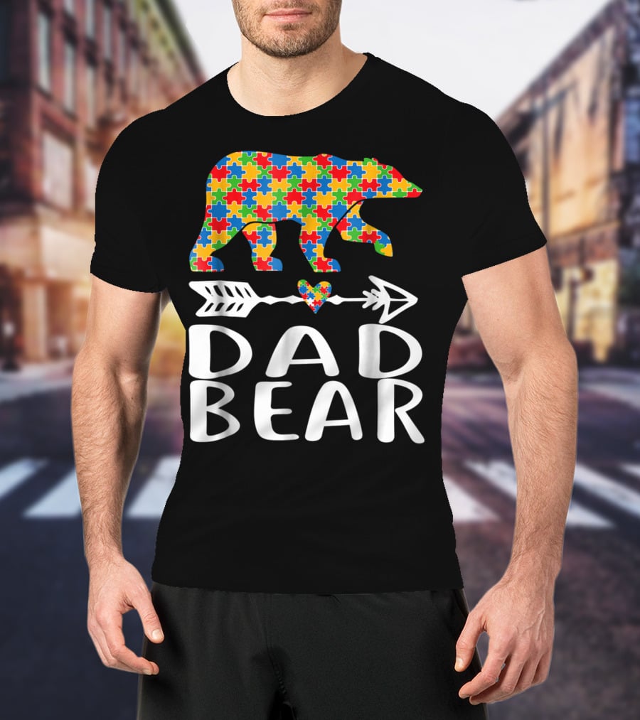 Autism Awareness Bear Puzzle Dad Arrow Heart Family T-Shirt