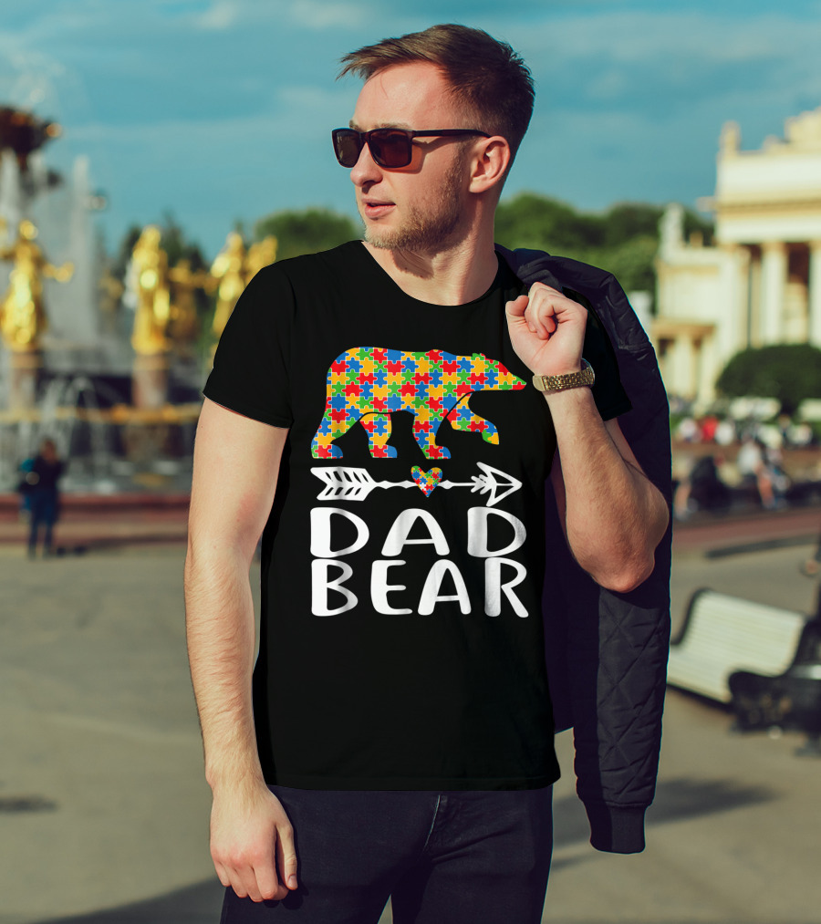 Autism Awareness Bear Puzzle Dad Arrow Heart Family T-Shirt