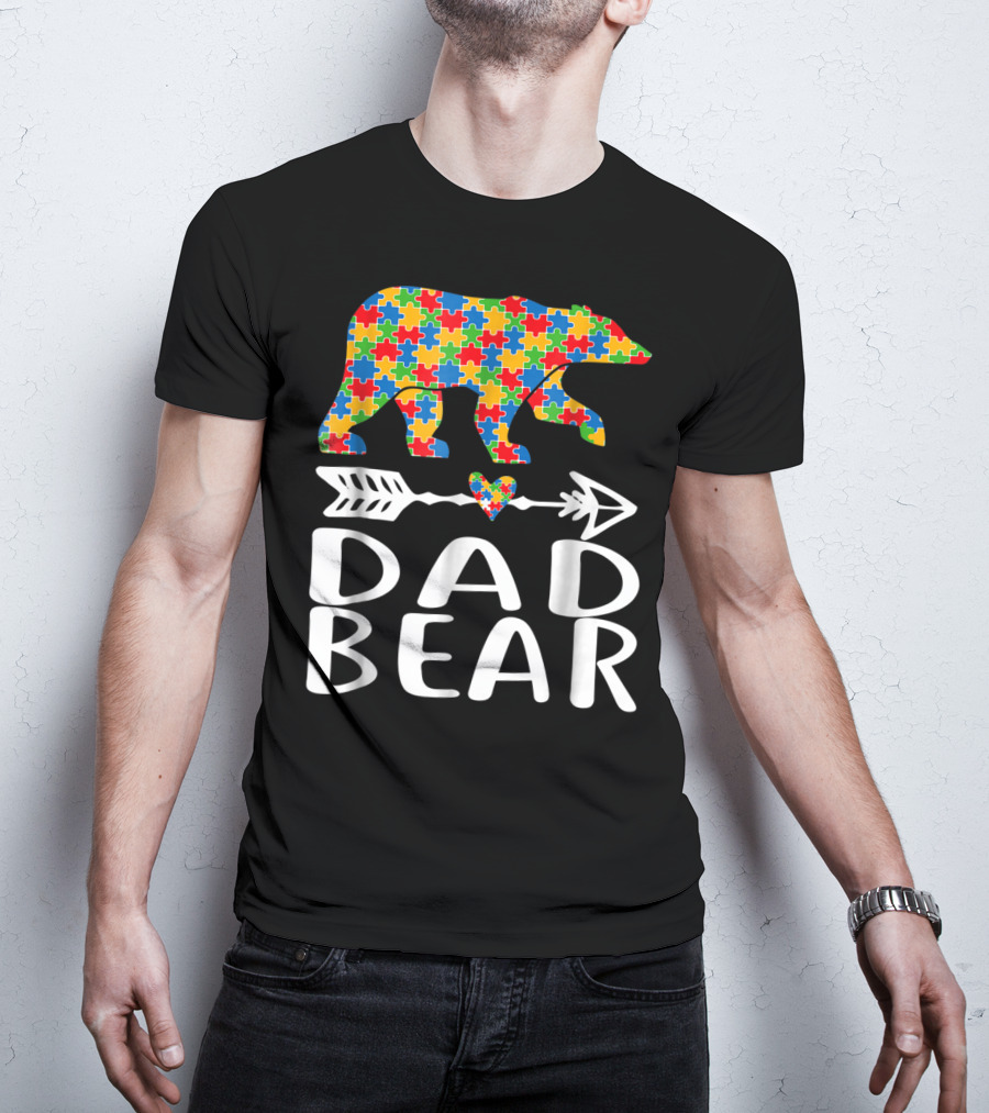 Autism Awareness Bear Puzzle Dad Arrow Heart Family T-Shirt
