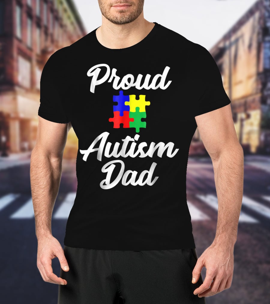 Proud Autism Dad Puzzle Support Men Grandpa Papa T-Shirt