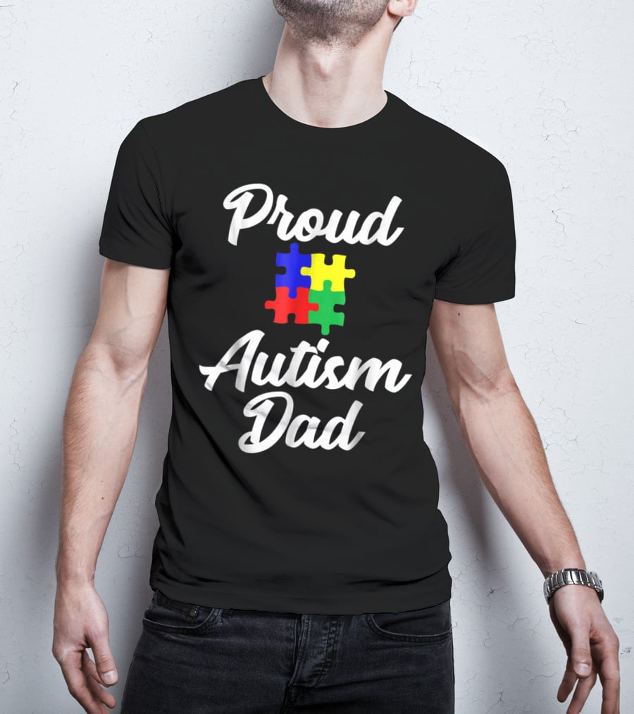 Proud Autism Dad Puzzle Support Men Grandpa Papa T-Shirt