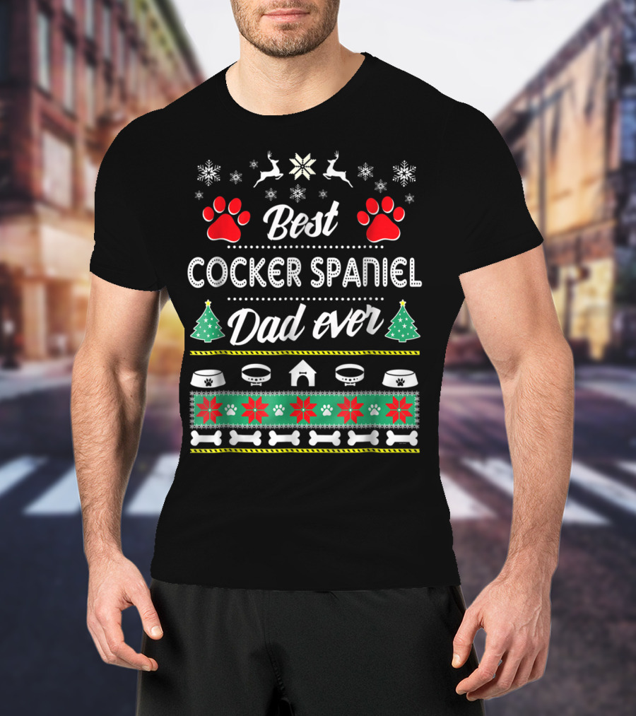 Best Cocker Spaniel Dad Ever Christmas Paw Print Snowflake T-Shirt